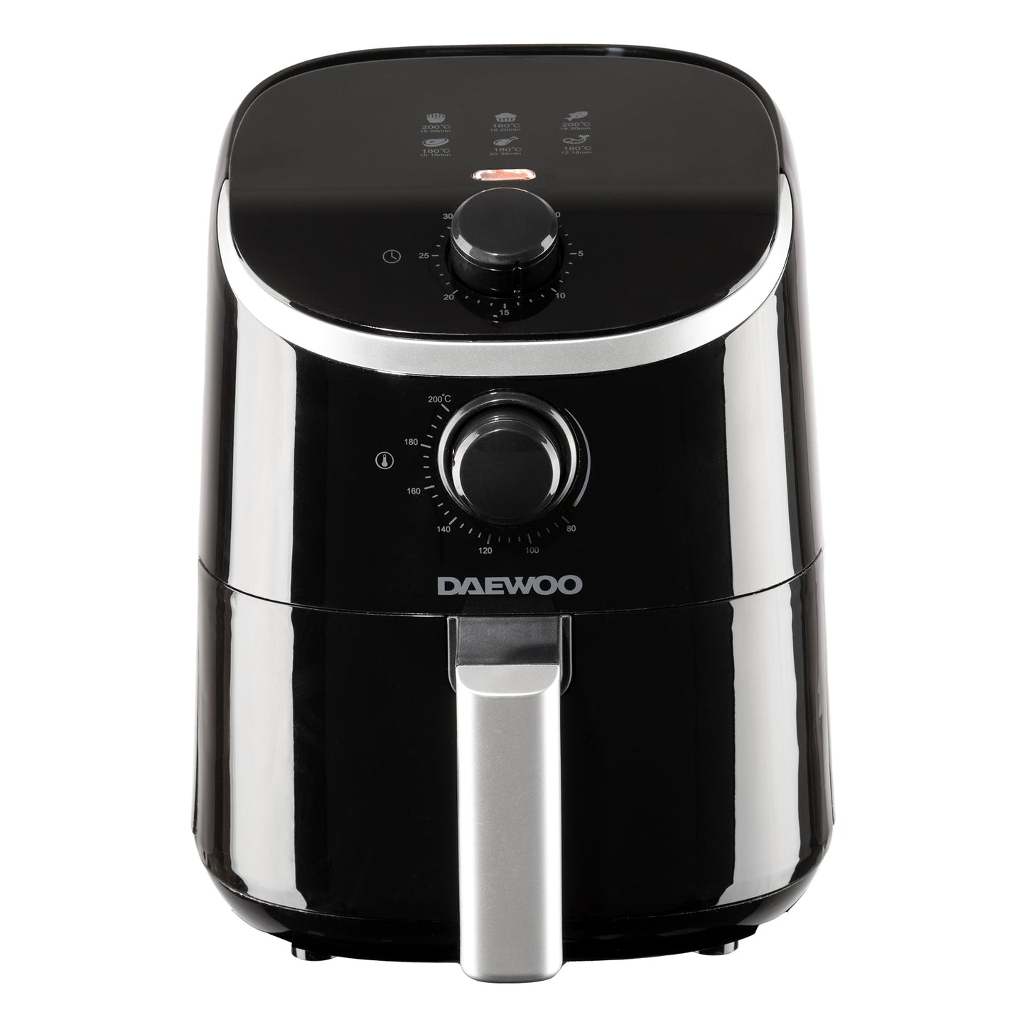 Daewoo Manual Air Fryer, 2 Litres, Compact And Space Saving Design, 80-200°C Temperature, 30 Minute Timer, Energy Savings, Healthier Eating, Sleek And Stylish Black