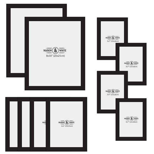 Hanging Picture Frames - Set of 10 | 3 Sizes: 6x4 7x5 10x8 inch | Wall Mountable or Free Standing Collage Photo Frame | Vertical or Horizontal | M&W (Black) Black