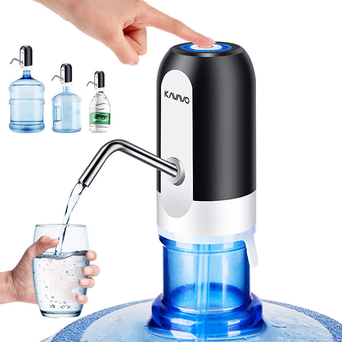 Water Bottle Pump, Bonus 2 Adapters for Various Caliber Water Jugs,USB Rechargeable Automatic Drinking Water Switch,Portable Electric Water Dispenser with 2 free to Cut Hoses. E