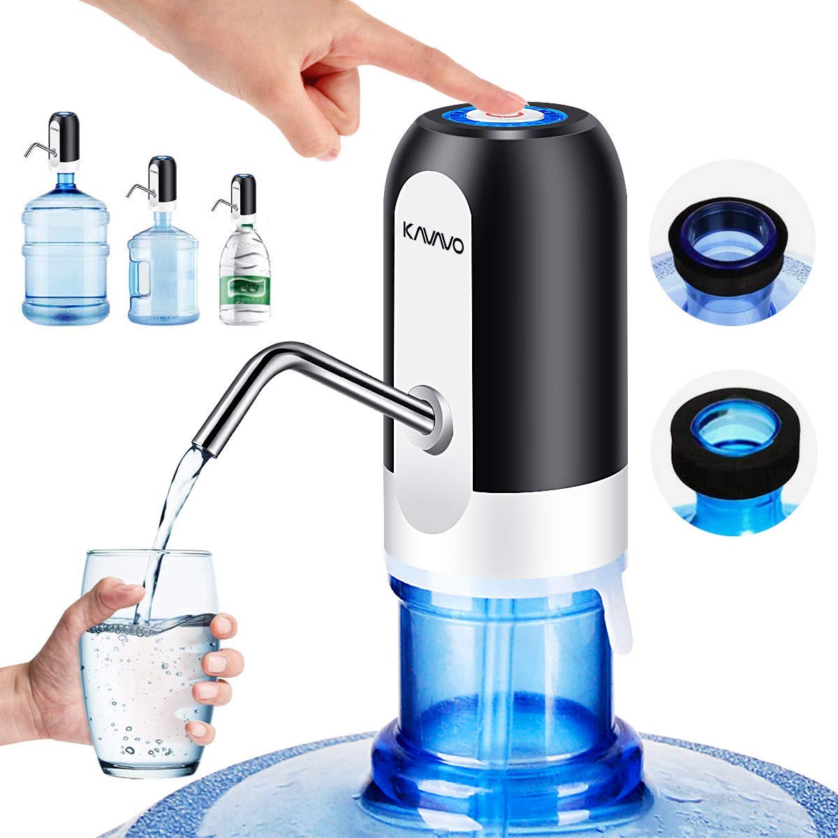 Water Bottle Pump, Bonus 2 Adapters for Various Caliber Water Jugs,USB Rechargeable Automatic Drinking Water Switch,Portable Electric Water Dispenser with 2 free to Cut Hoses. E