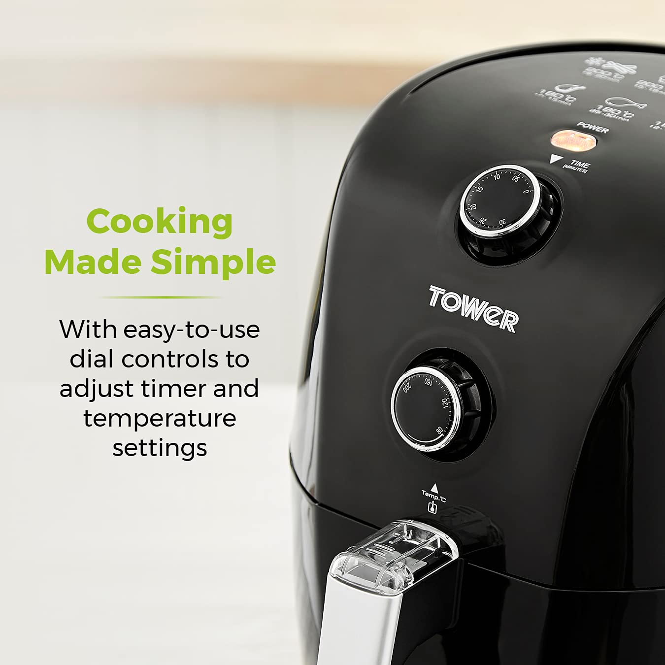 Tower T17025 Vortx Compact Air Fryer with Rapid Air Circulation, 30-Minute Timer, 1.5L, 900W, Black