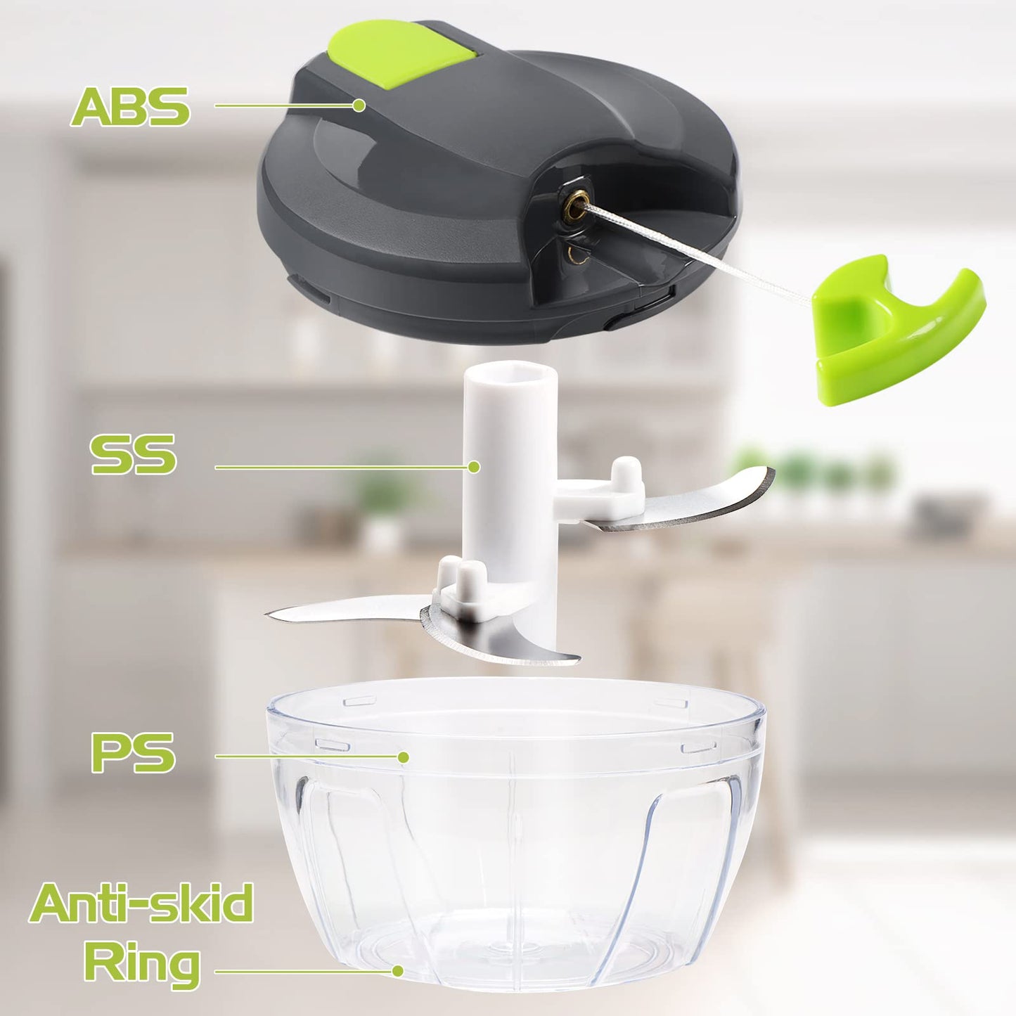 Manual Food Chopper,Sinnsally Manual Food Processor Vegetable Chopper,Kitchen Hand Food Shredder,Onion Slicer Cutter Dicer Grinder,Garlic Chopper Press,Blender Chopping Onions(520ML) 520ml