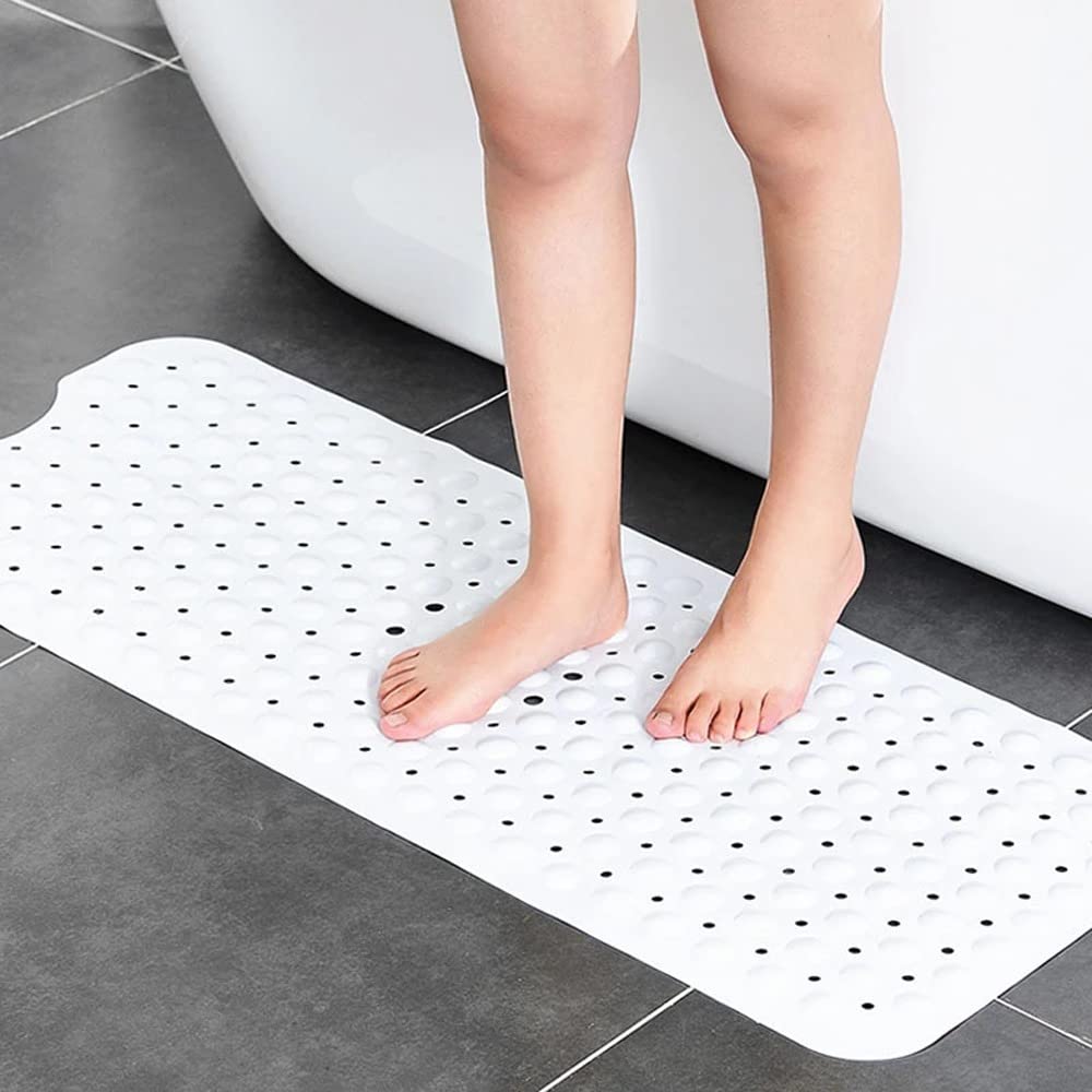 Bathforia Non Slip Bath Mat - Extra Long Non-Slip Anti Mould Shower Mat - Machine Washable Anti Slip Bathroom Floor Mats with Strong Rubber Suction Cup Grip - Clear 100 x 40 x 0.5 cm White