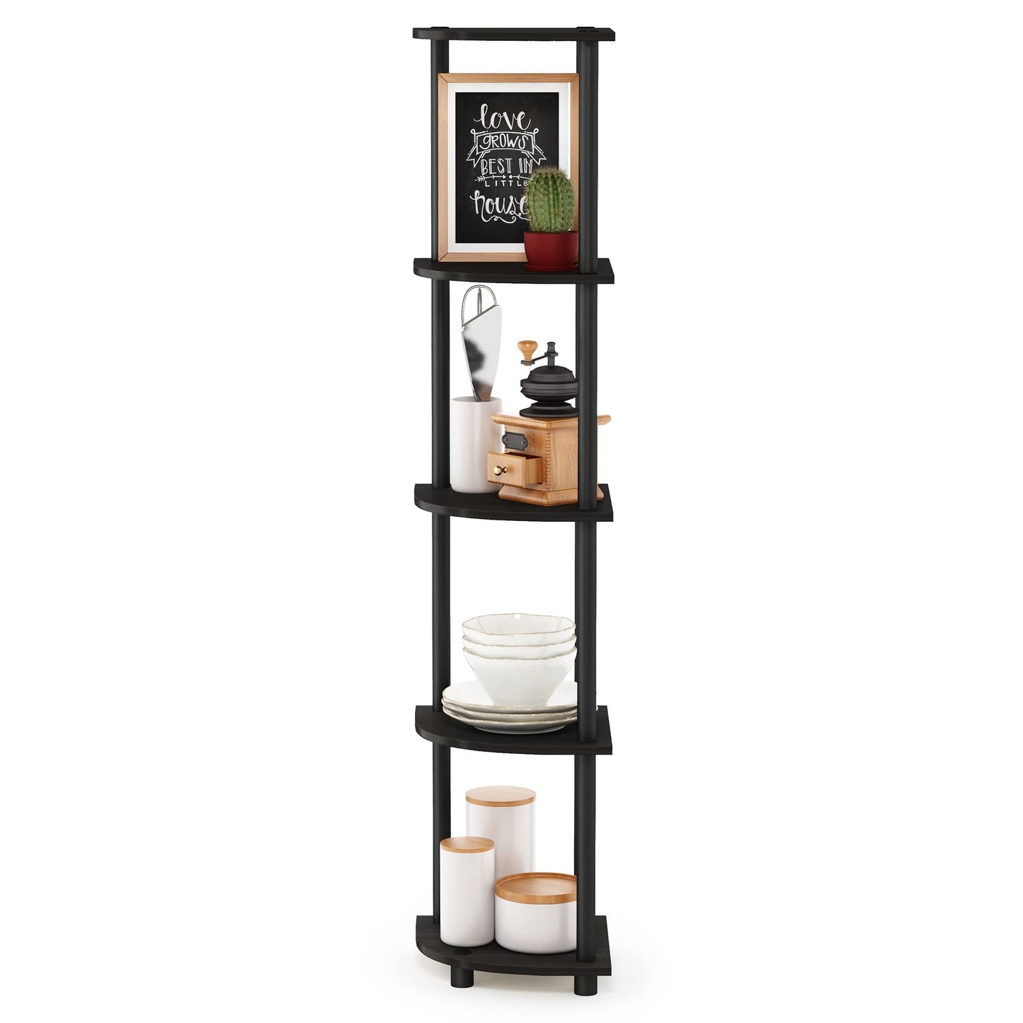 Furinno Turn-N-Tube 5 Tier Corner Display Rack Multipurpose Shelving Unit, Espresso/Black 5-Tier