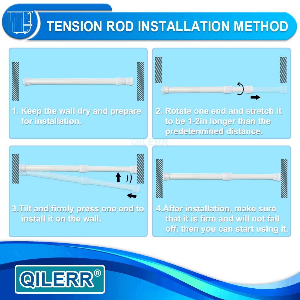 QILERR 2 Pack Small Tension Rods 40-70cm Ajustable Extension Curtain Poles No Drill Short Spring Telescopic Curtain Rod for Net Curtains, Cupboards, Small Window, Kitchen, Wardrobe, White White - 2 Pack 40-70cm/15.7-28inch