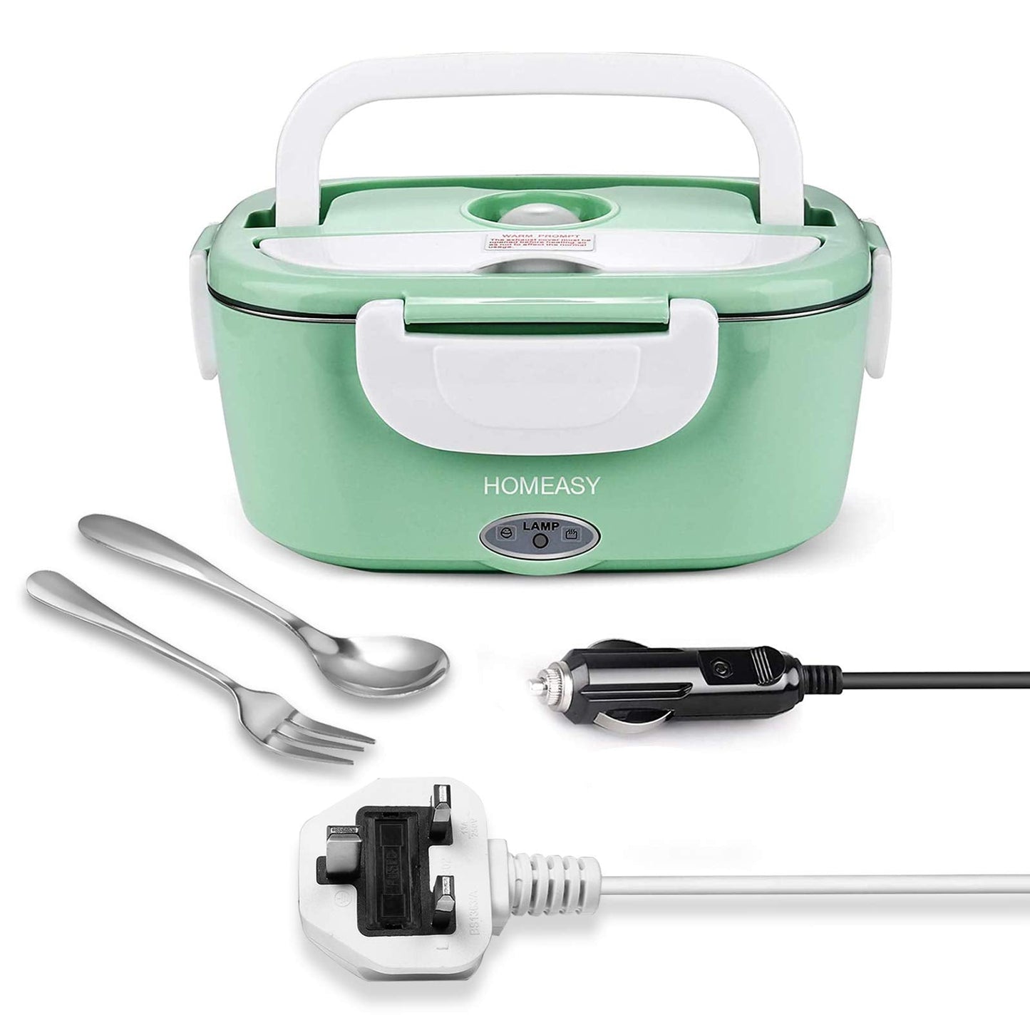 homeasy Electric Lunch Box, 80W 3 in 1 Food Heater Warmer 1.5L Removable Food-Grade Stainless Steel Container Portable for Car, Office, School and Home Use 220V/12V/24V (Mint Green) Mint Green