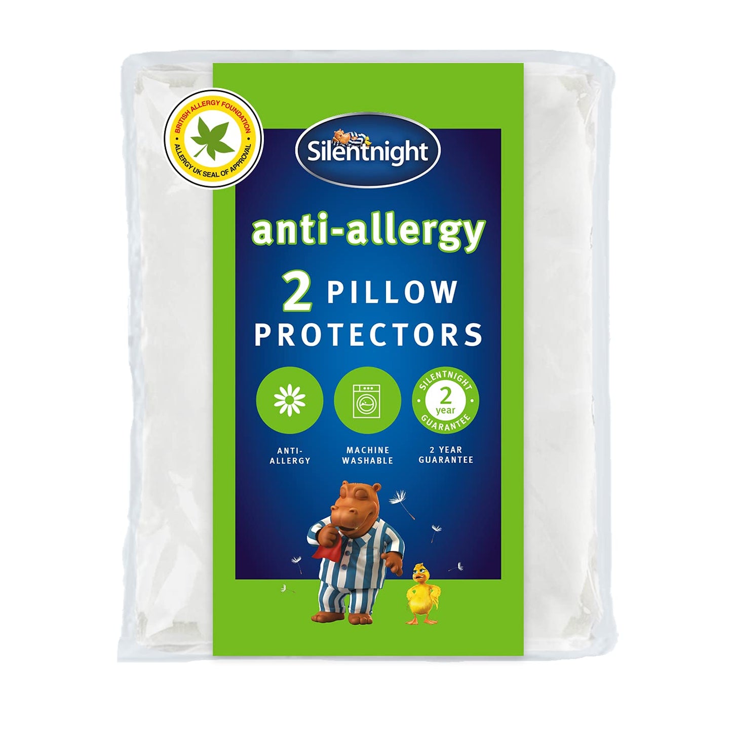 Silentnight Anti-Allergy Pillow Protectors – Pack of 2 Quilted Pillow Protectors with Anti-Allergy and Anti-Bacterial Fibres to Prevent Allergies – Machine Washable, White