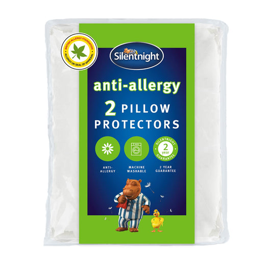 Silentnight Anti-Allergy Pillow Protectors – Pack of 2 Quilted Pillow Protectors with Anti-Allergy and Anti-Bacterial Fibres to Prevent Allergies – Machine Washable, White