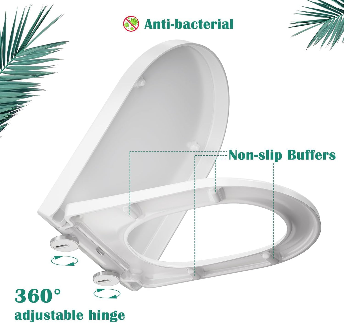 STOREMIC Toilet Seat Soft Close White D shape, Soft Close Toilet Seat - Bottom Fixing / Top Fixing, Quick Realease Toilet Seat for Easy Cleaning, Sturdy Anti-Bacterial UF Materials