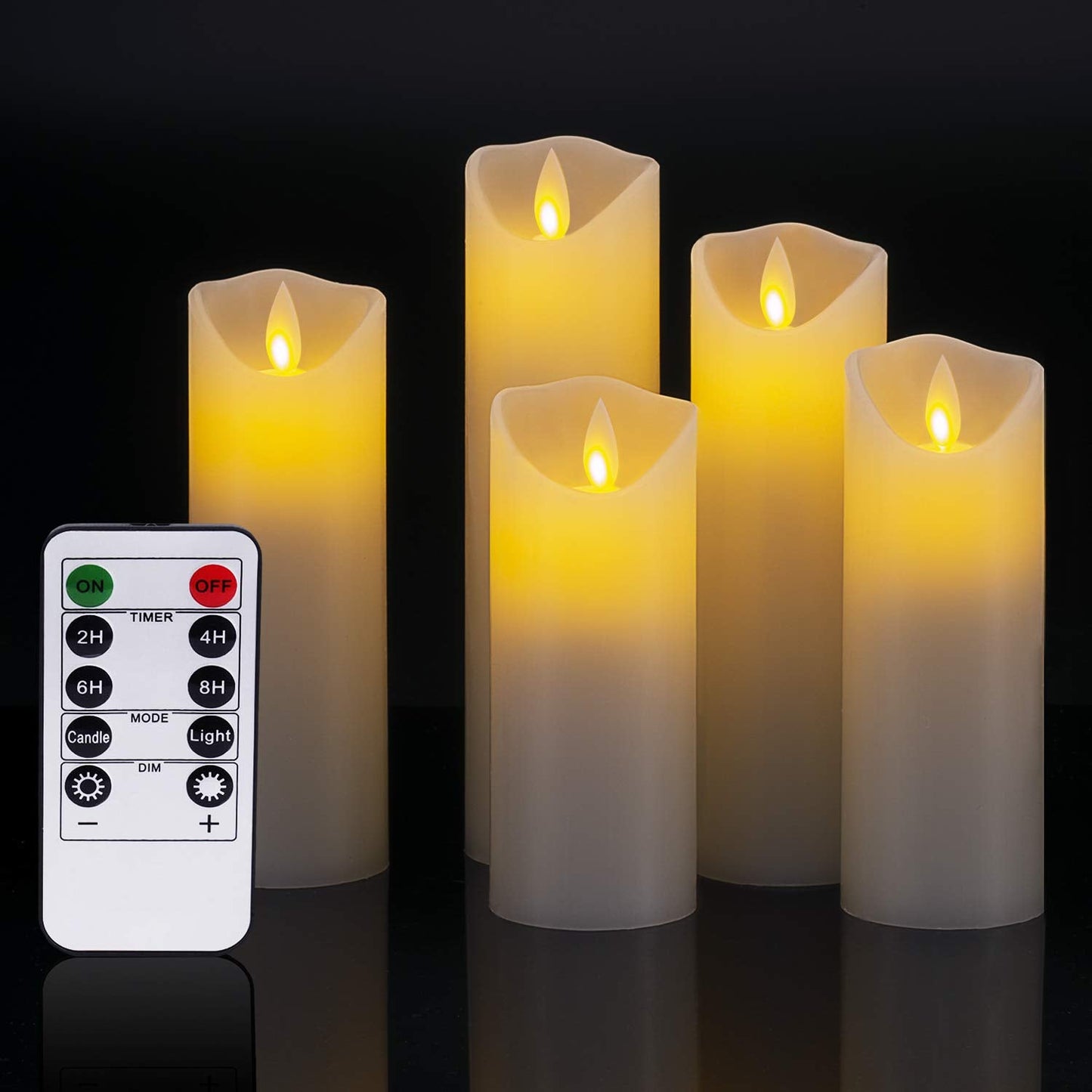 LED candles,5.5"/6"/6.5"/7"/8"Set of 5 Real Wax Battery Flameless Candles Include Realistic Dancing LED Flames and 10-key Remote Control with 2/4/6/8-hours Timer Function,300+ Hours-YIWER (5x1,Ivory) Dancing Led Flames Ivory 5 Pack