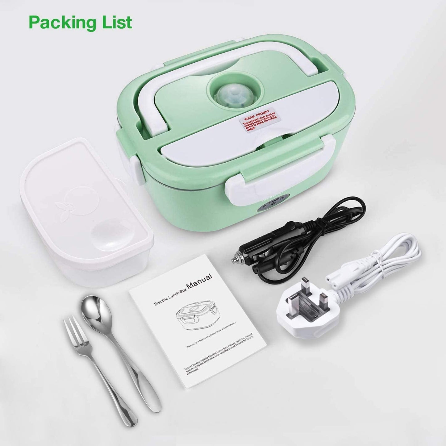 homeasy Electric Lunch Box, 80W 3 in 1 Food Heater Warmer 1.5L Removable Food-Grade Stainless Steel Container Portable for Car, Office, School and Home Use 220V/12V/24V (Mint Green) Mint Green