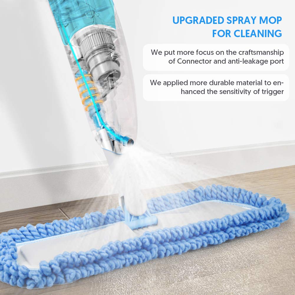 Microfibre Spray Mop for Floor Cleaning, TINA&TONY Hardwood Floor Mop Spray Dry Wet Mop with 3 Reusable Mop Pads & Refillable Bottle, Kitchen Dust Cleaning Mop for Hardwood Laminate Tile Floors, Blue 635ml Blue Mop