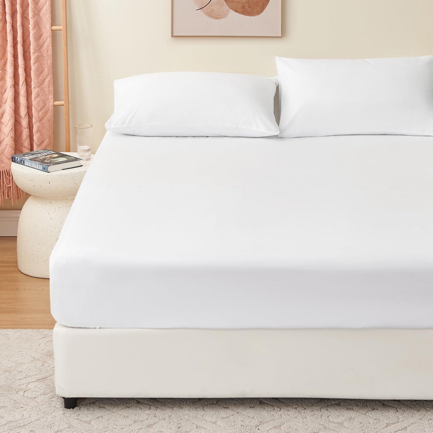 RUIKASI King Fitted Sheet Deep - White Bottom Sheet for Kingsize Bed with 40cm 16 Inches Extra Deep Sided Pocket, Soft Microfiber Bedsheet Ultra Deep Fit with Mattress