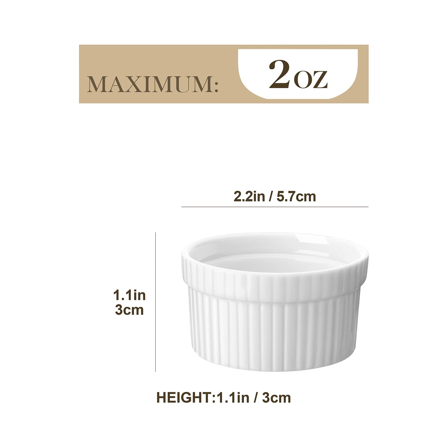 MALACASA 24 Piece 55ML Ramekins Dipping Bowls Porcelain Creme Brulee Ramekins Soufflé Dishes Small Baking Dish for Serving Dip, Custard, Ice Cream, Oven Safe, Oven Safe, Ivory White 24 Piece(55ML,5.7 x 5.7 x 3cm),,