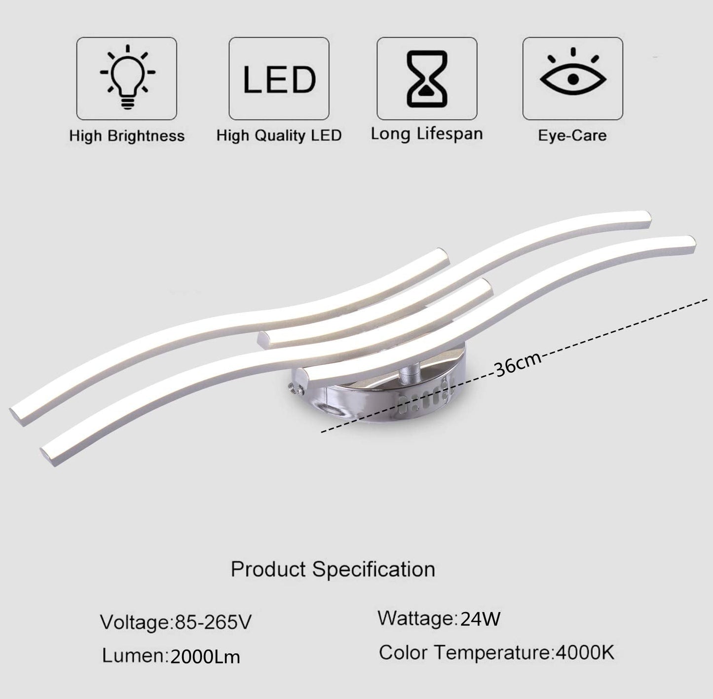 Goeco LED Ceiling Light, Elegant Curved Design Ceiling Lights, 4 Built-in LED Boards, 24W 2.000 Lumen, Neutral White Light 4000K, Modern Ceiling Fixture for Living Rooms and Bedrooms Natural White 4 LED Boards