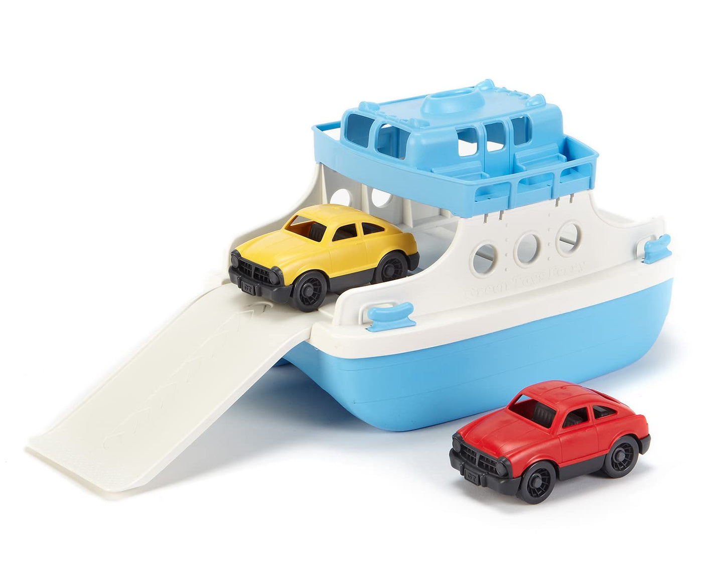 Green Toys Ferry Boat with Mini Cars Bathtub Toy, Blue/White Single