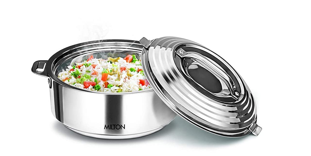 Milton Galaxia 1500 Insulated Stainless Steel Casserole, 2090 ml | 50 oz| 1.58 qt. Thermal Serving Bowl, Keeps Food Hot & Cold for Long Hours, Elegant Hot Pot Food Warmer Cooler, Silver 1500 ml | 6.34 cups