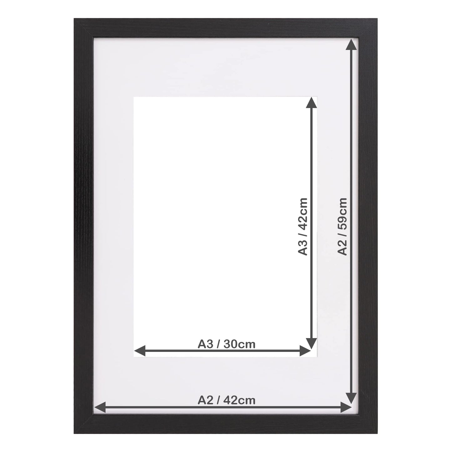 Fabian Clarke London® A2 Modern Black Wooden Picture Photo Frame with A3 White Mount to Hang Portrait or Landscape