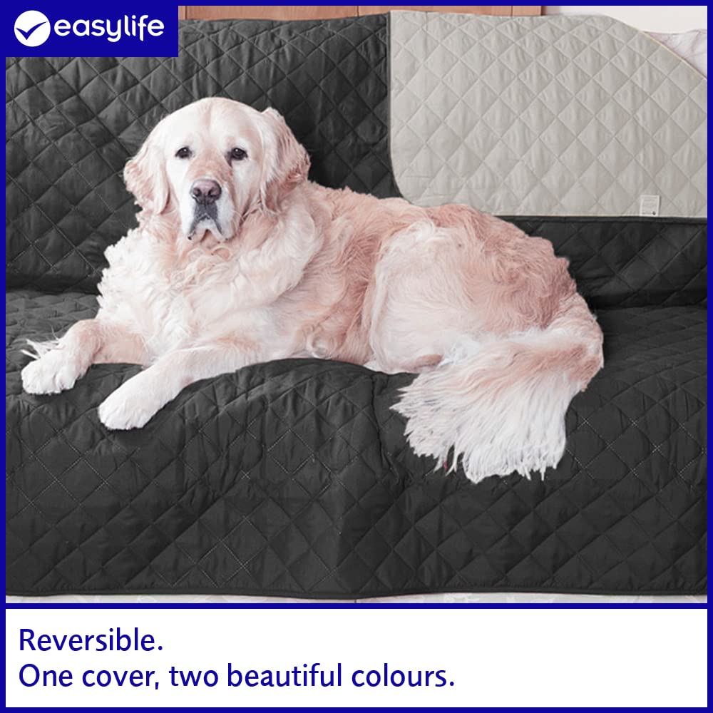 Easylife Reversible Furniture Protector, Water-Repellent Sofa Cover, Couch Cover, Settee Cover, Sofa Protector, Couch Protector for Dogs - Fully Guaranteed 2 Seat Sofa Black/Grey