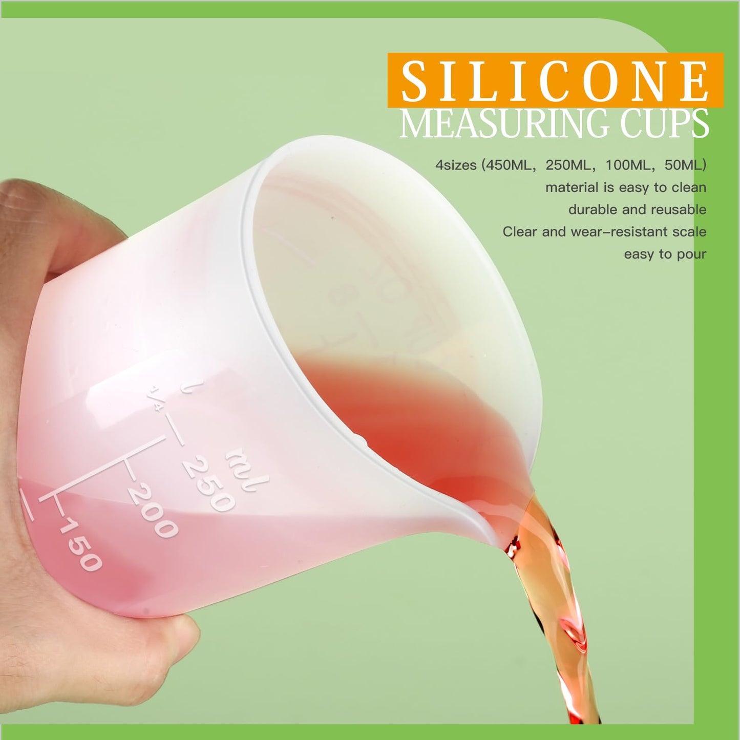 LEOBRO Silicone Measuring Cups, Resin Mixing Cups 450Ml 250ML 100Ml 50Ml Measuring Jugs for Epoxy Resin, Reusable Epoxy Resin Mixing Cups, Silicone Measuring Cups for Resin Casting Molds 1 450ml+250ml+100ml+50ml