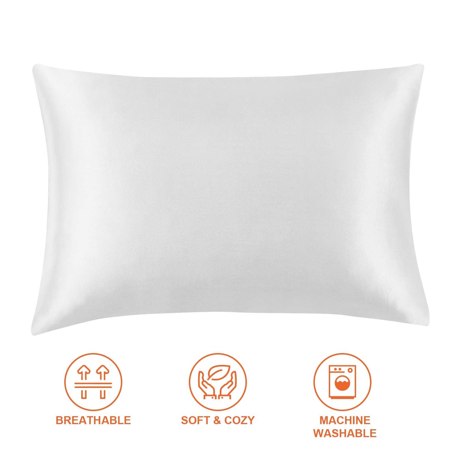 EHEYCIGA Satin Pillow Cases 2 Pack White, Silky Pillowcases for hair and skin with Envelope Closure, Standard Size, 50x75 cm 2PCS (50x75cm)