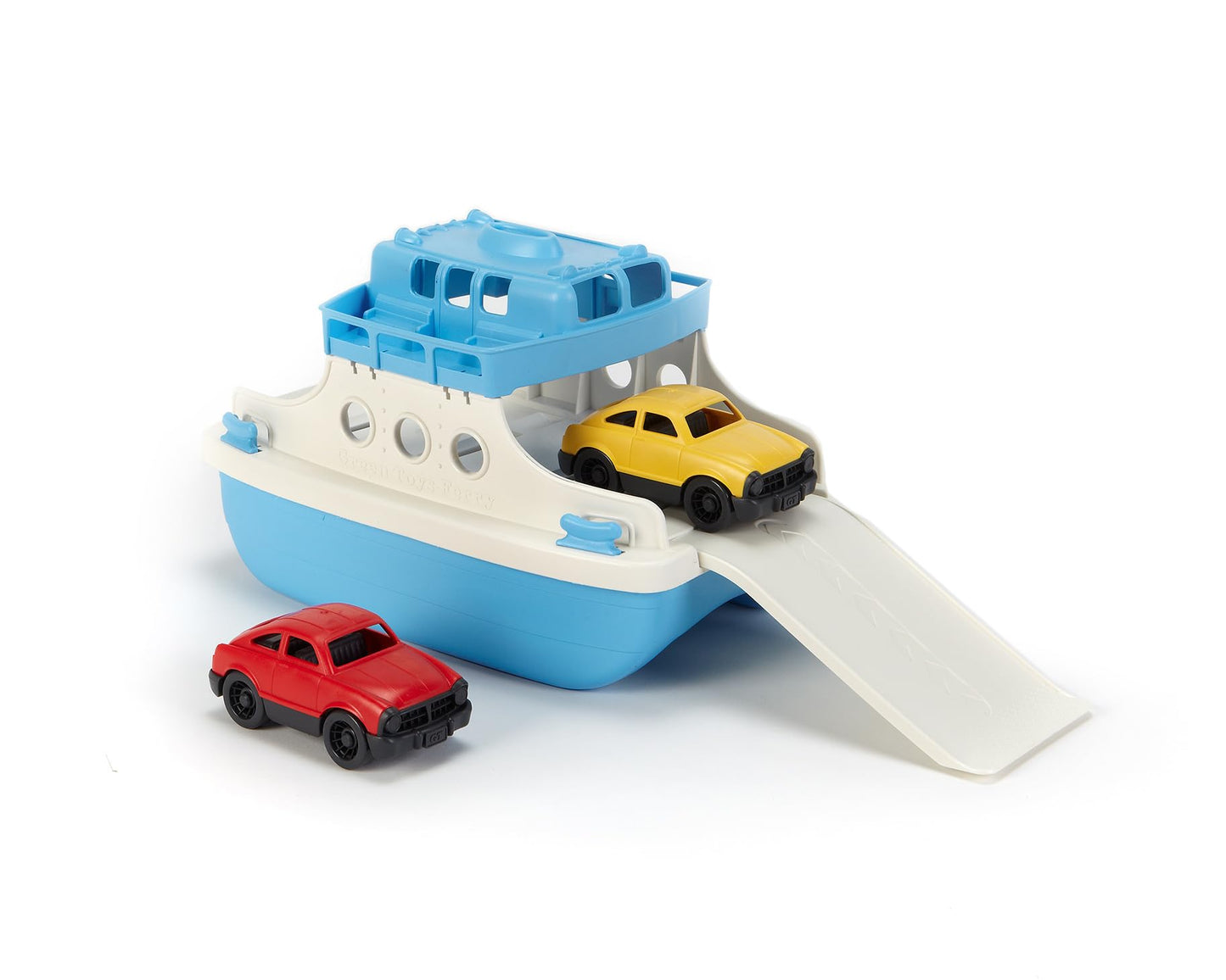 Green Toys Ferry Boat with Mini Cars Bathtub Toy, Blue/White Single