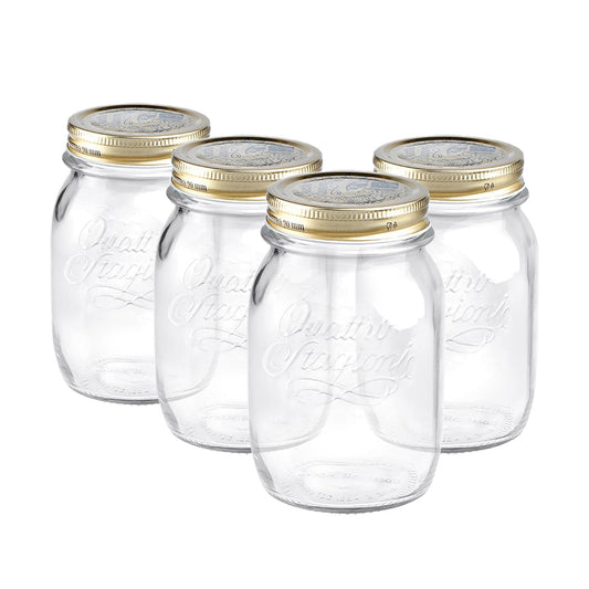 Bormioli Rocco Set of 4 Food Preserve Jars with Airtight Screw Lid from Quattro Stagioni - 500ml Jar Size: 500ml