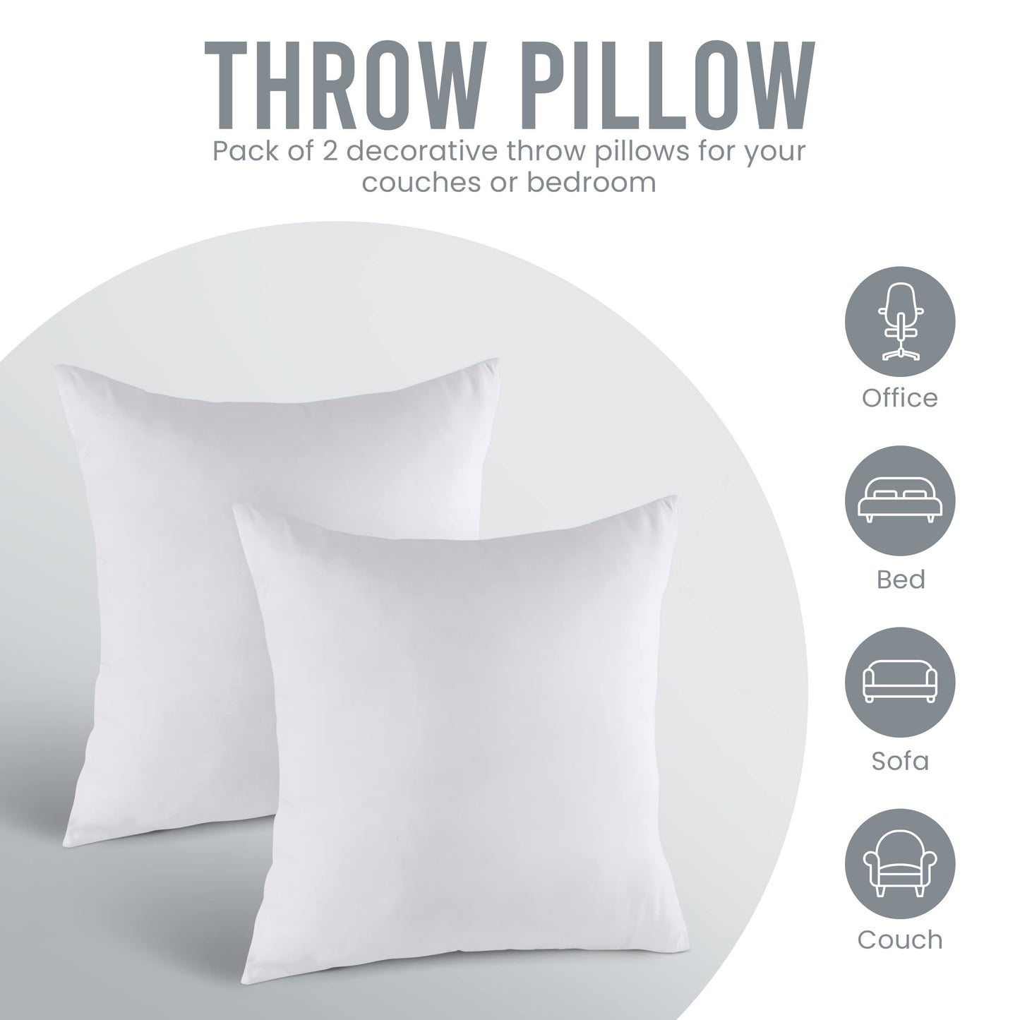 Utopia Bedding Cushion Inner Pads (Pack of 2), 45 x 45 cm (18" x 18") Cushion Stuffer Inserts, Hollowfibre Pillows (White) 45x45 cm (Pack of 2)