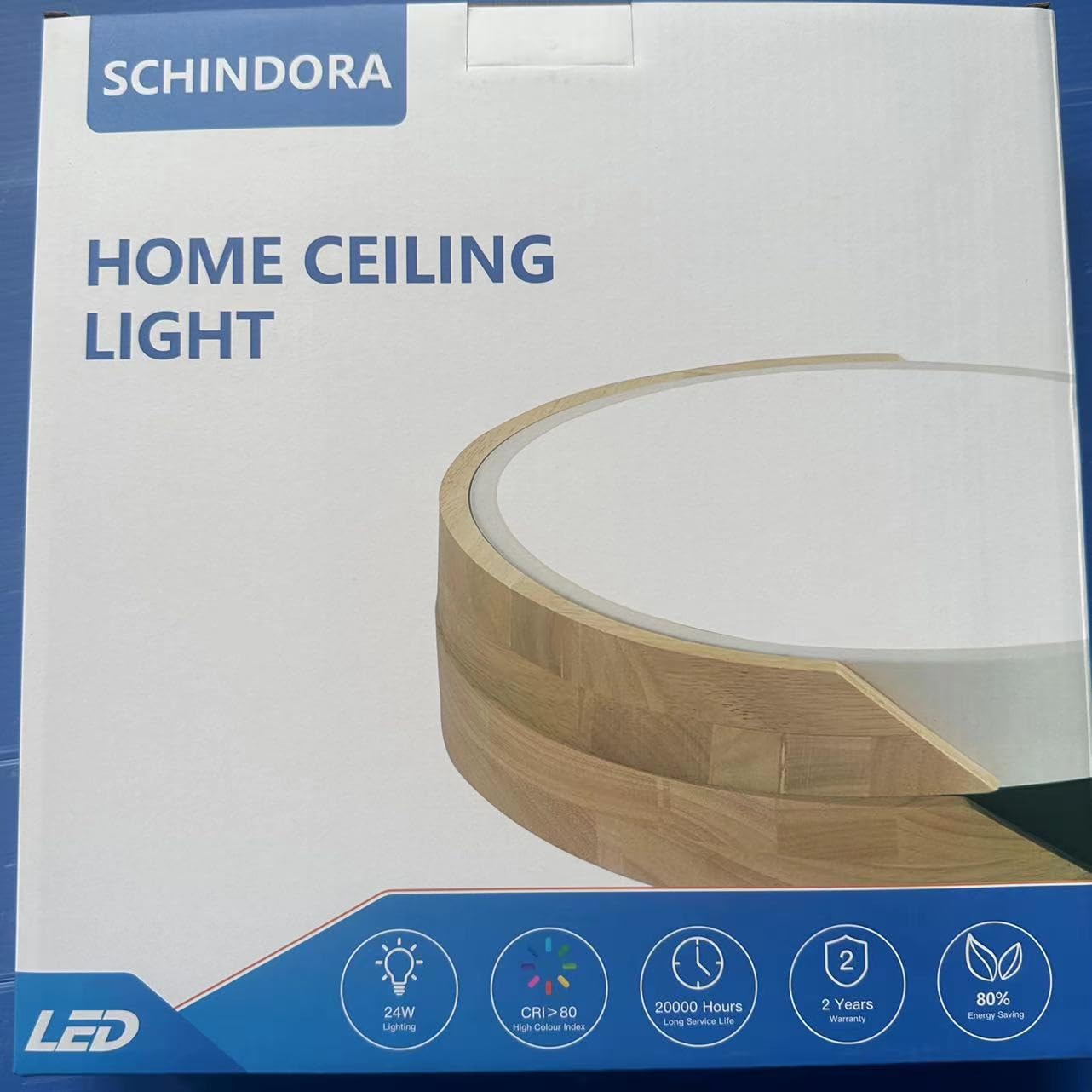 Schindora LED Ceiling Light 24W Neutral White 4500K 1600LM, Indoor Wooden Round Modern Led Ceiling Lights Ø30cm for Lounge Hallway Home Office Porch Black Neutral White 4500k 24W