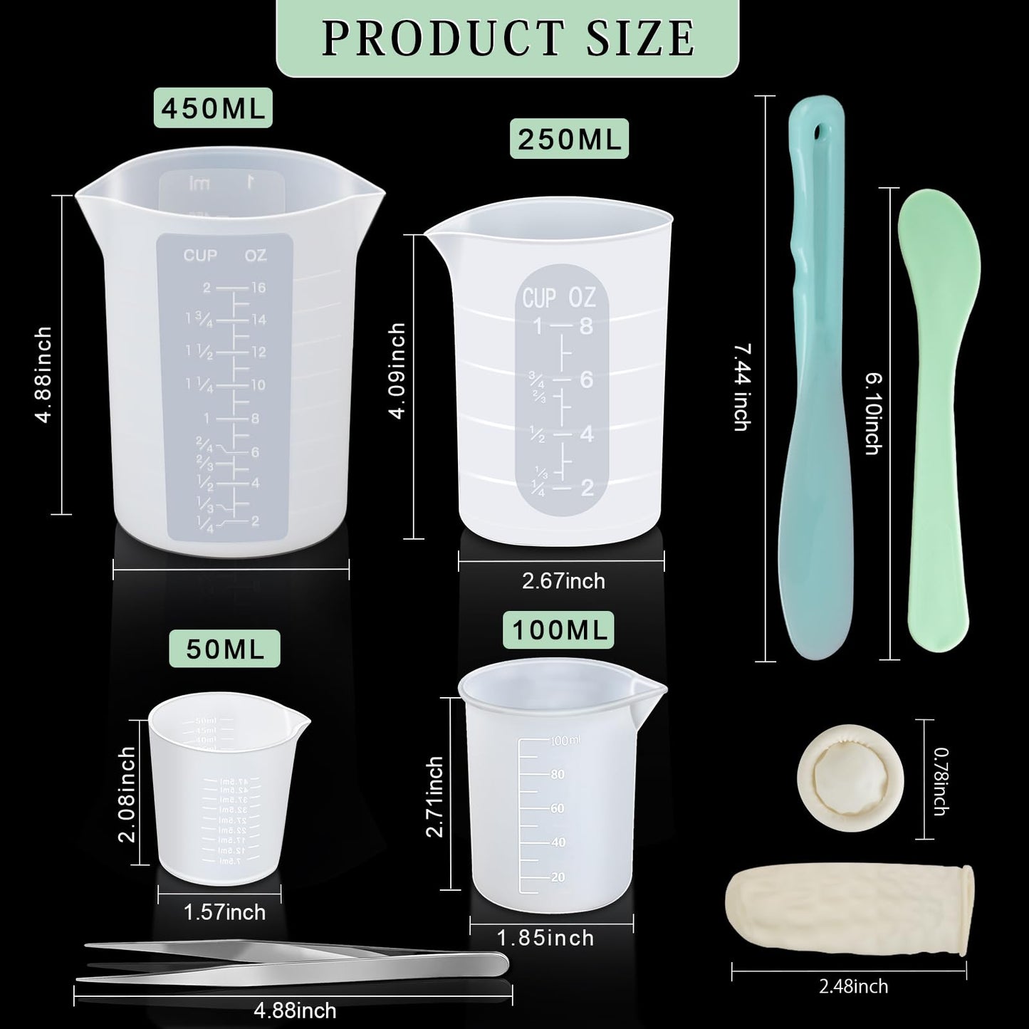 LEOBRO Silicone Measuring Cups, Resin Mixing Cups 450Ml 250ML 100Ml 50Ml Measuring Jugs for Epoxy Resin, Reusable Epoxy Resin Mixing Cups, Silicone Measuring Cups for Resin Casting Molds 1 450ml+250ml+100ml+50ml