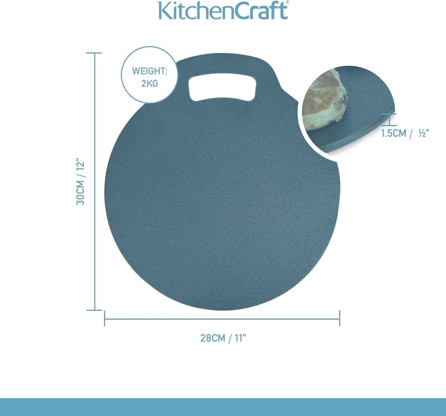 KitchenCraft Baking Stone Tray, Non Stick, for Oven or Hob, for Pizza, Bread, Pancake and other Recipes in Gift Box, Round, Cast Iron, 27 cm x 6.5 mm Griddle