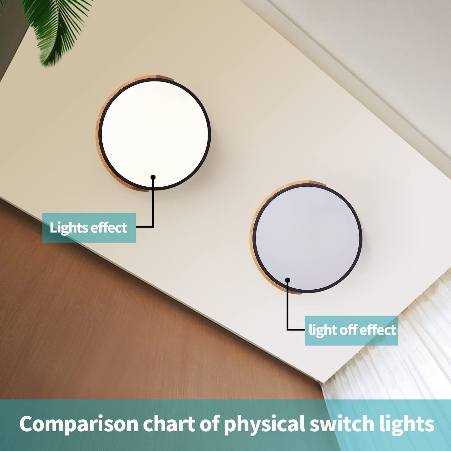 Schindora LED Ceiling Light 24W Neutral White 4500K 1600LM, Indoor Wooden Round Modern Led Ceiling Lights Ø30cm for Lounge Hallway Home Office Porch Black Neutral White 4500k 24W