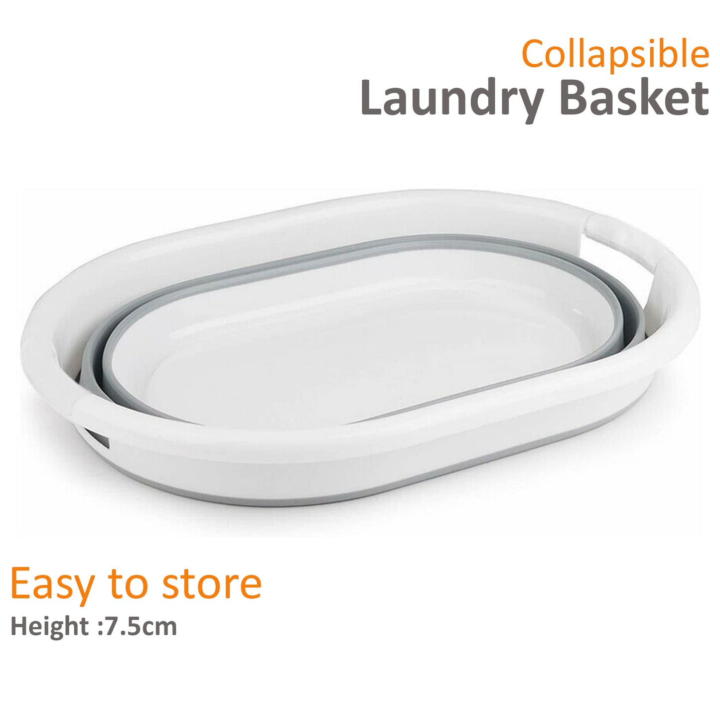 Crystals Foldable Laundry Basket Plastic - Small Collapsible Washing Baskets for Clothes - Portable and Ideal for Space Saving Storage - Folding Laundry Basket Grey Oval Shape