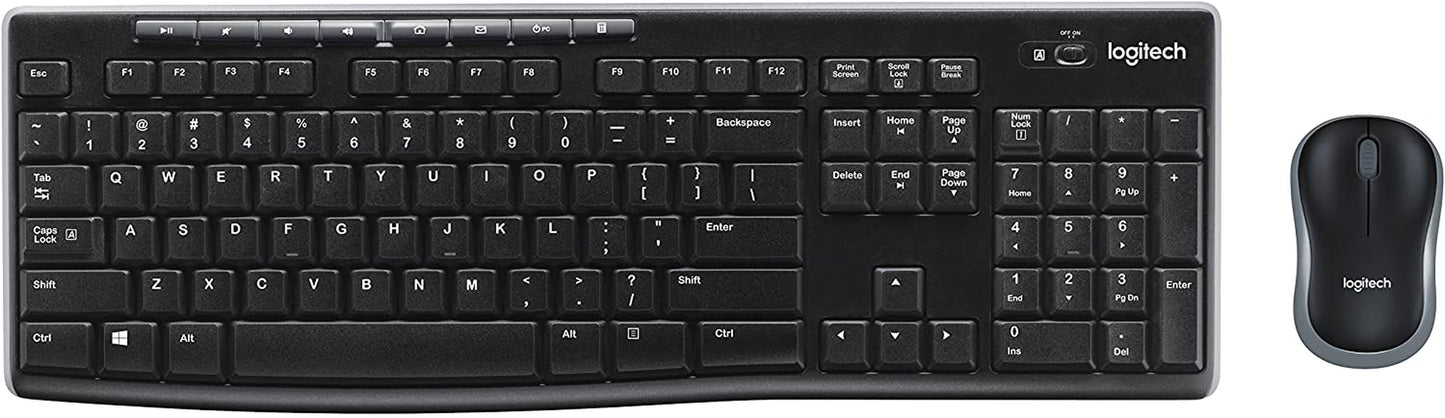 MK270 Wireless Keyboard and Mouse Combo for Windows, 2.4 Ghz Wireless, Compact Mouse, 8 Multimedia and Shortcut Keys, 2-Year Battery Life, for PC, Laptop, QWERTY UK English Layout - Black