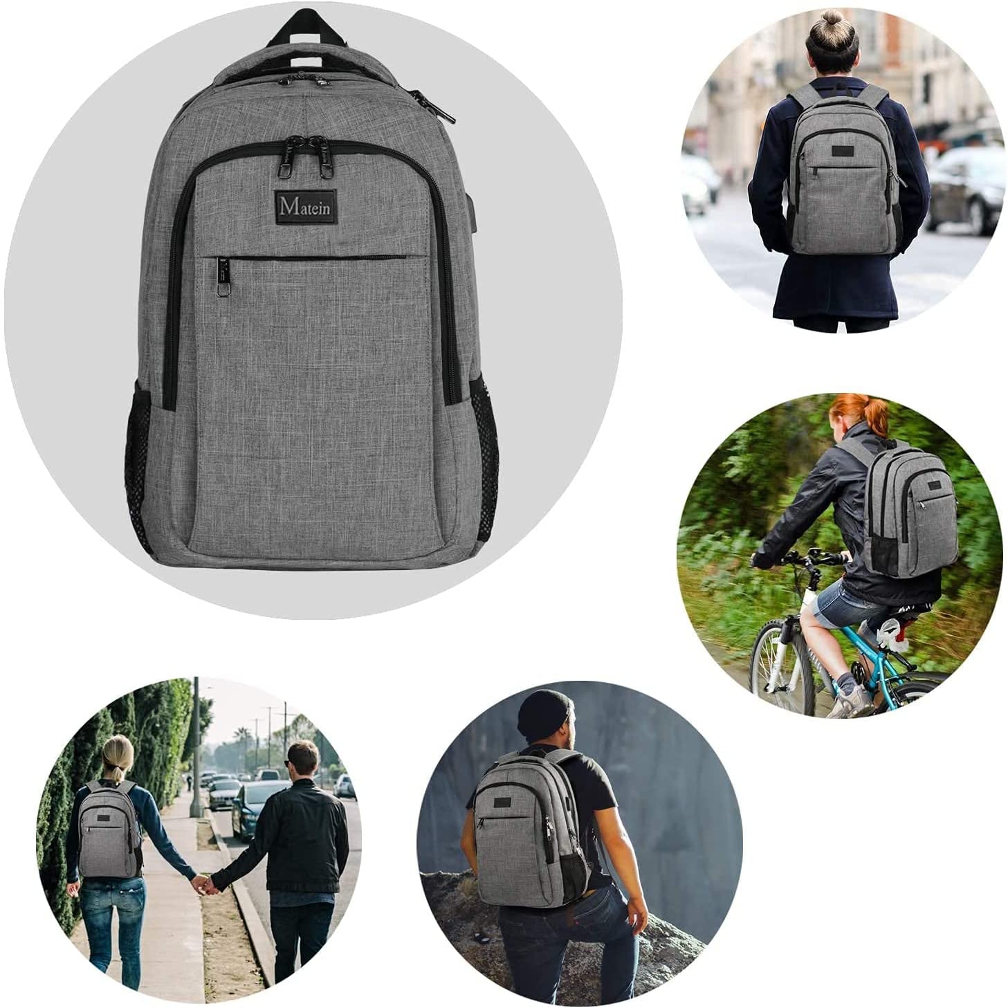 Travel Laptop Backpack, Work Bag Lightweight Laptop Bag with USB Charging Port, anti Theft Business Backpack, Water Resistant School Rucksack Gift for Men and Women, Fits 15.6 Inch Laptop, Grey