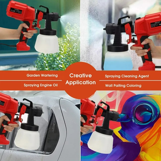 600W Paint Sprayer Gun, 800ml Electric Airless HVLP Paint Sprayer with 3 Nozzles for Inside Outside