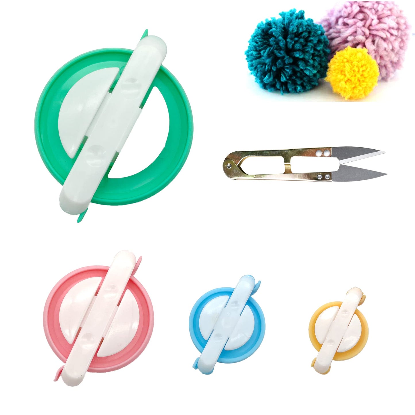 Pompom Maker Kit – 4 Sizes Pom Pom Making Tool Set with Small Scissors, Easy Way to Make Pompoms