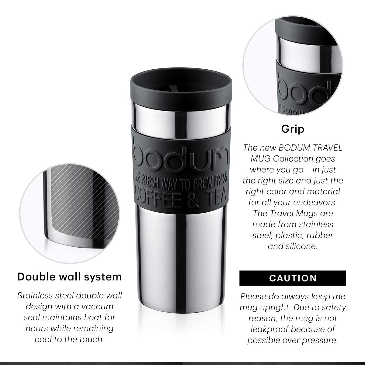 BODUM 11093-294 Travel Mug, Vacuum, Stainless Steel - 0.35 L, Red 1 Count (Pack of 1)