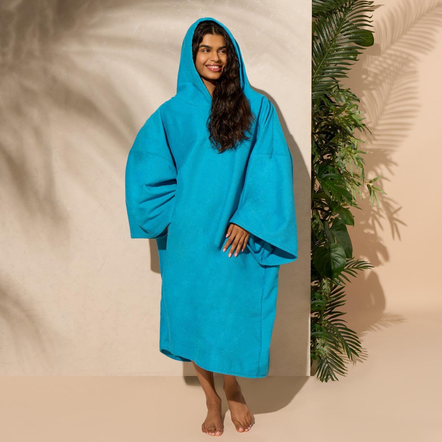 Brentfords Swim Towels for Adults Womens, Towel Poncho Changing Robe for Swim Surf Beach Bath Hooded Towel Large Absorbent Quick Dry Microfibre Beach Robe, Sea Blue One Size