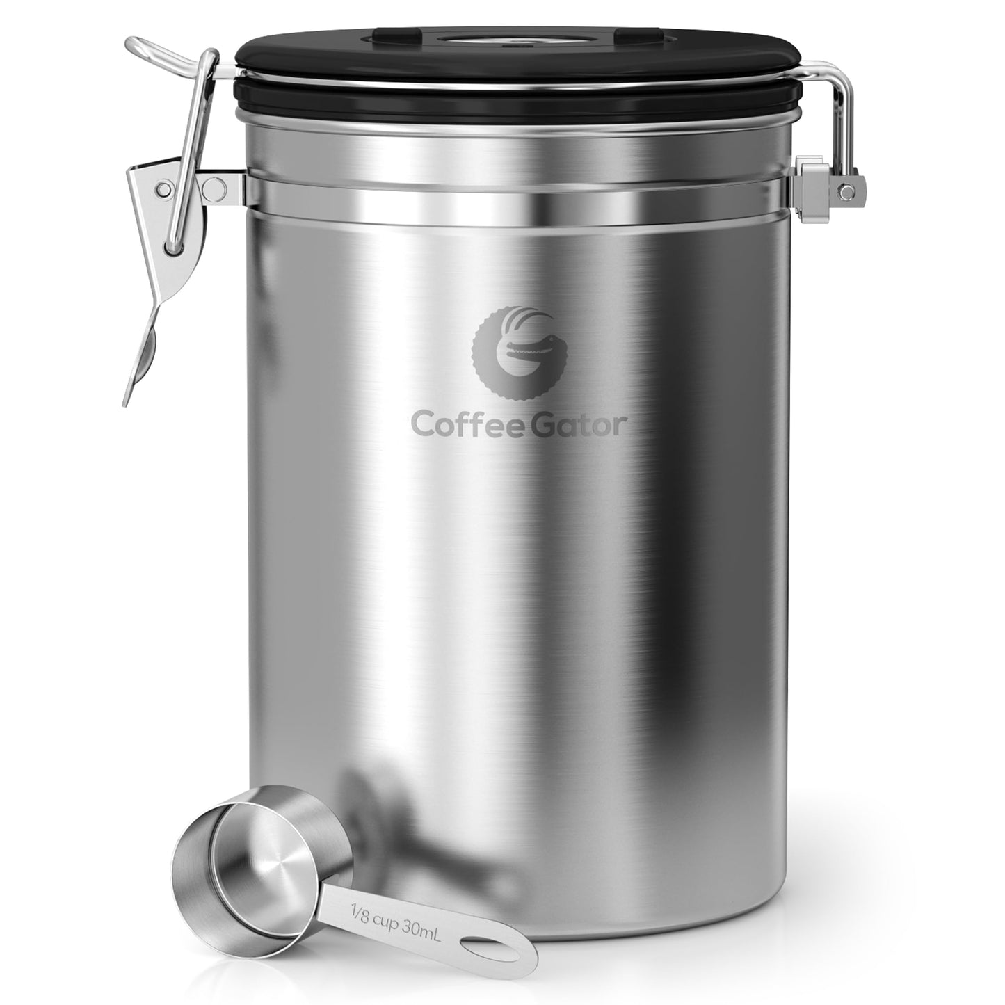 Coffee Gator Coffee Storage - Stainless Steel Tea and Sugar Containers - Canisters w/Date-Tracker, CO2 Valve for Freshness & Scoop - Large, Sliver Silver