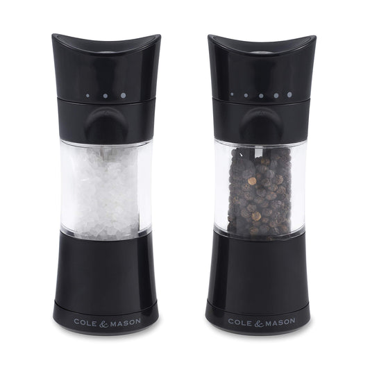 Cole & Mason Harrogate Black Salt and Pepper Grinder Set, Adjustable Ceramic Mechanism, Inverta, ABS Plastic, 154 mm, Gift Set, Includes 2 x Salt and Pepper Mills Mill Set