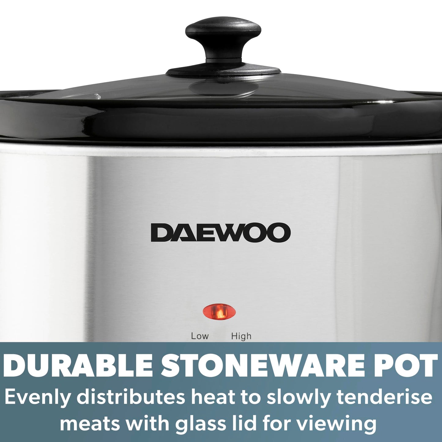 Daewoo SDA1364 Stainless Steel Slow Cooker | 3.5L Capacity Stoneware Pot | Easy to Clean | Dishwasher Safe Pot & Lid | 3 Different Heat Settings | Usage-160W Power, Steel