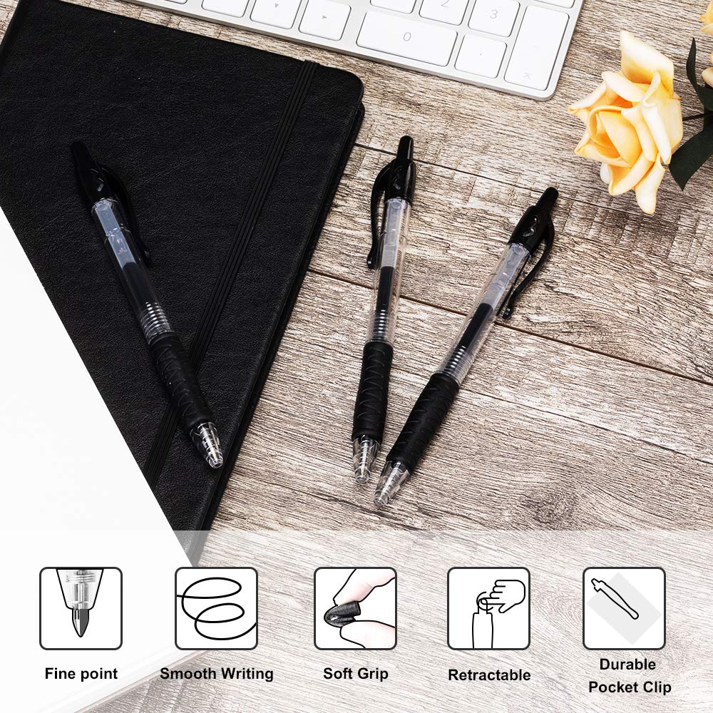 Gel Pens, 0.7mm Retractable Rollerball Pens Black ink Smooth Pens for Adult Writing Note Taking School & Office Supply, Pack of 20