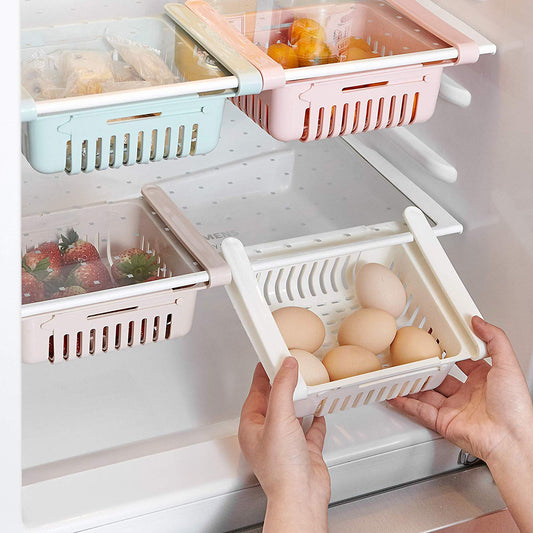 HapiLeap Retractable Drawer Organizer For Fridge, Refrigerator Storage Organizer Keep Tidy Shelf Organiser for Vegetables and Fruits (4 Pcs) 4pc