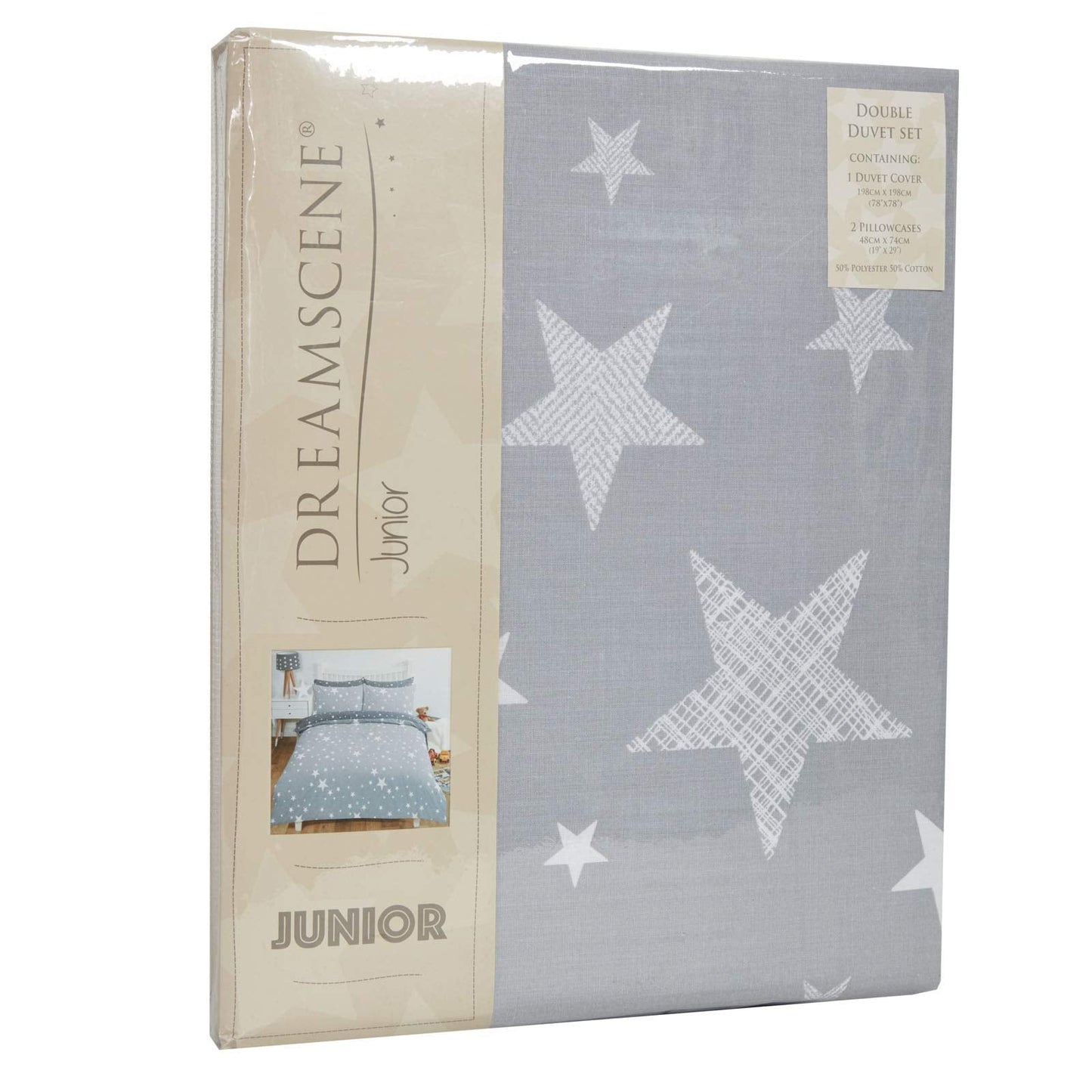 Dreamscene Galaxy Stars Duvet Cover with Pillowcase Kids Reversible Charcoal Bedding Set, Silver Grey, 3pcs, Double Silver Grey Charcoal Stars