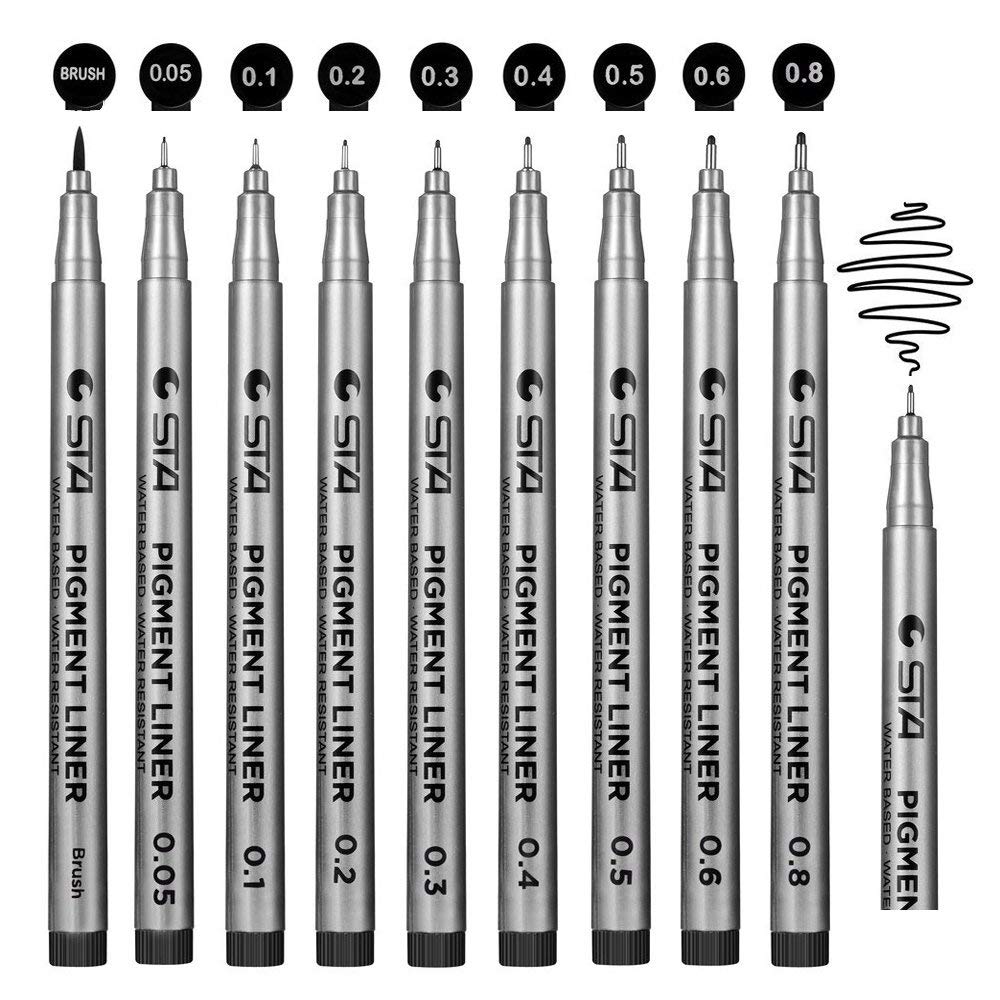 Funnasting Fineliner Pens, Black Pigment Liner Micro Liner Drawing Pens for Sketching Drawing Drafting Office Documents Comic Manga Scrapbooking and School Using