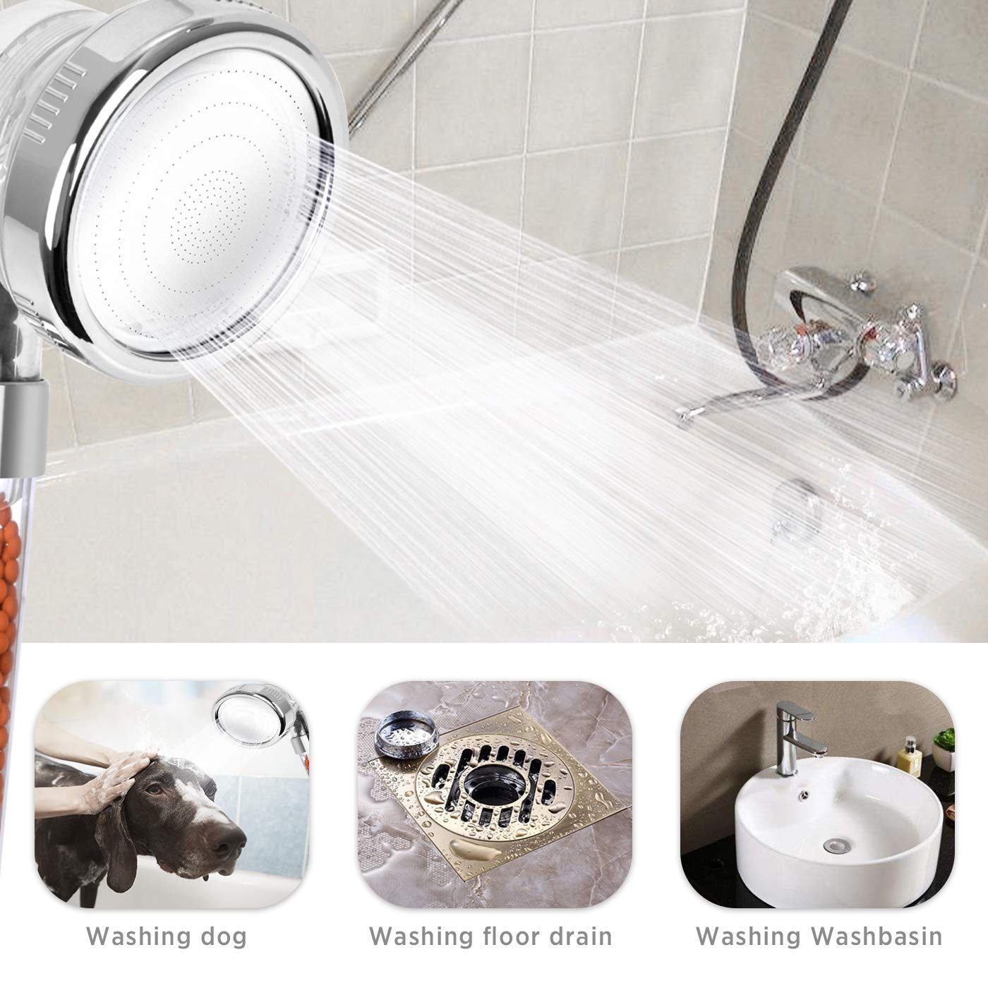 Magichome Ionic Shower Head Handheld High Pressure Water Saving 3 Modes Adjustable Filter Showerhead for Hard Water Low Water Pressure Contains Additional Replaceable Stone Classic Shower