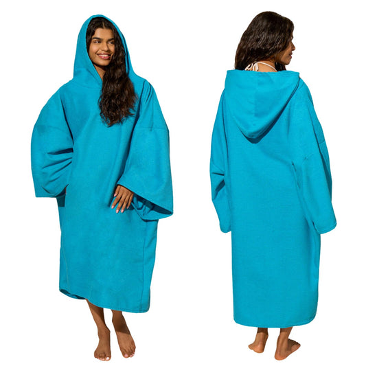 Brentfords Swim Towels for Adults Womens, Towel Poncho Changing Robe for Swim Surf Beach Bath Hooded Towel Large Absorbent Quick Dry Microfibre Beach Robe, Sea Blue One Size