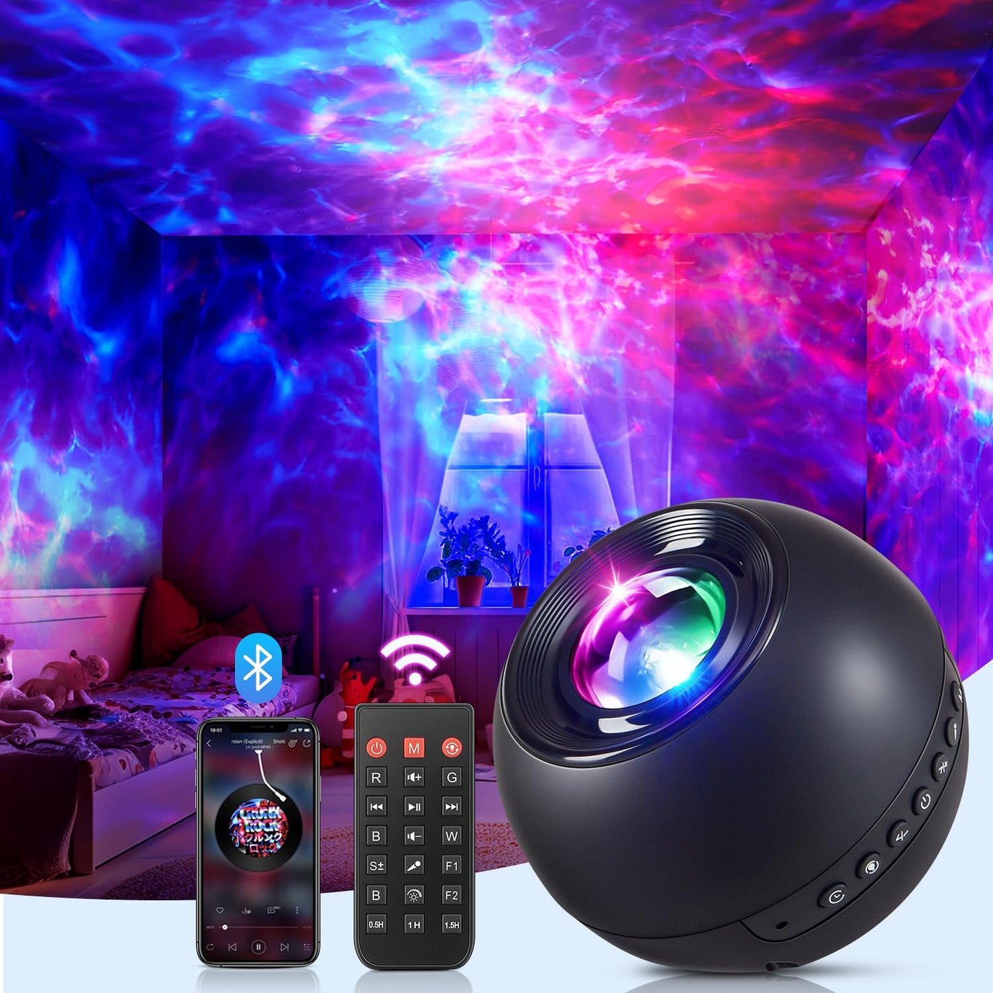 Star Projector Galaxy Light, 15 White Noise Galaxy Night Light Projector, Bluetooth Speaker Planetarium Projector Mood Lighting, Remote Timer Baby Night Light for Kids Room Decor,Upgrade Music&Texture Updated Version