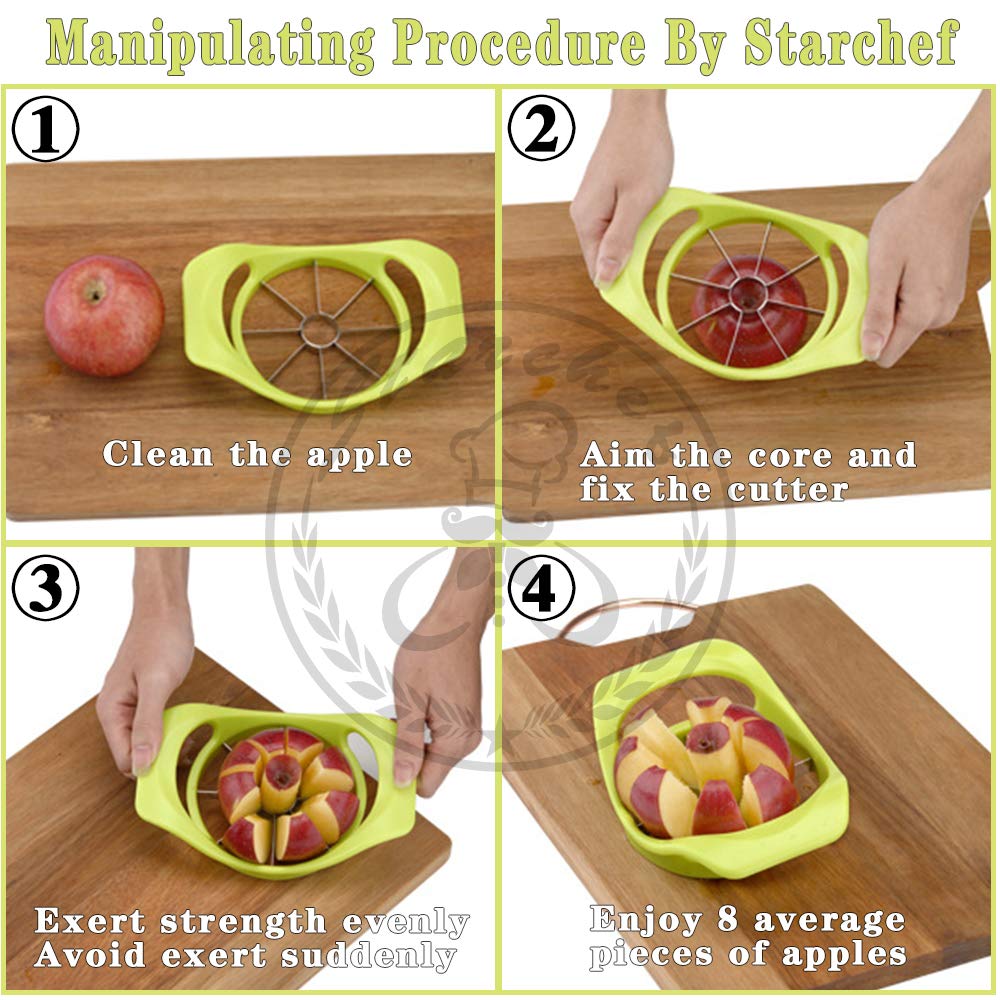 Starchef Apple Fruit Cutter,Slicer,Divider,Corer,Wedger,Stainless Steel,Slicer for Apples,Pears,Fruits,Ergonomic Handle, Easy Grip, Sharp Blade,Large(8 Slices,Green) 0.09 Kilograms